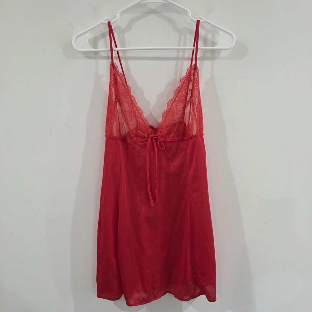 Vintage Womens Pandora Babydoll Slip Dress Red Lace Coquette‎ Lingerie Size Xs